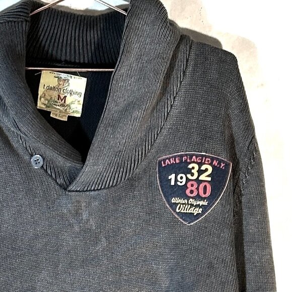 T Dalton Size Medium Sweater Elbow Patches Gray Cotton Shawl Collar Soft EuC - Picture 3 of 6